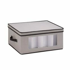 New 🔔 Honey-Can-Do Storage Accessories Honey Can Do Dinnerware Storage Box, 18.5" X 14" X 8.5", Gray Canvas (SFT-05379) ❤️