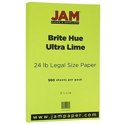 Hot Sale 🔔 JAM Paper® Smooth Colored Paper, 24 Lbs., 8.5" X 14", Ultra Lime Green, 500 Sheets/Ream (0151048B) 👍 3 Hot Sale 🔔 JAM Paper® Smooth Colored Paper, 24 Lbs., 8.5" X 14", Ultra Lime Green, 500 Sheets/Ream (0151048B) 👍