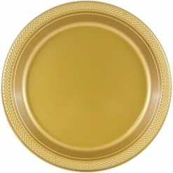 Best deal 🎁 Plastic Plates JAM Paper® Round Plastic Disposable Party Plates, Medium, 9 Inch, Gold, 20/Pack (255325365) 🛒