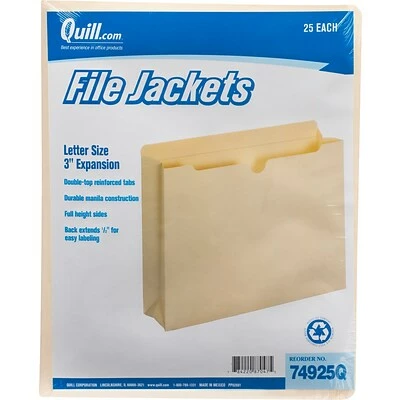 Buy ⌛ File Pockets & Jackets Quill Brand® File Jacket, 3" Expansion, Letter Size, Manila, 25/Pack (74925Q) 😀 3 Buy ⌛ File Pockets & Jackets Quill Brand® File Jacket, 3" Expansion, Letter Size, Manila, 25/Pack (74925Q) 😀
