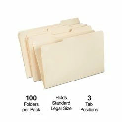 Promo 😀 File Folders Staples File Folder, 1/3 Cut Tab, Legal Size, Manila, 100/Box (163360/TR56680) 🛒