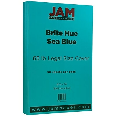 Outlet 🧨 Jam® Cardstock Paper JAM Paper® 8 1/2" X 14" Legal Size Recycled Cardstock, Brite Hue Sea Blue, 50/Pack (16730935) 😀 3 Outlet 🧨 Jam® Cardstock Paper JAM Paper® 8 1/2" X 14" Legal Size Recycled Cardstock, Brite Hue Sea Blue, 50/Pack (16730935) 😀