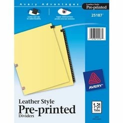 Brand new 🔔 Binder Accessories Avery Leather Style Paper Dividers, 31-Tab, Buff With Black Tabs (25187) ⭐