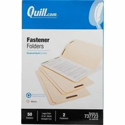 Promo 🎉 Quill Brand® Heavy-Duty Reinforced Straight Cut 2-Fastener File Folders, Legal, Manila, 50/Box (737523) ⭐