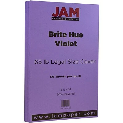 Outlet š JamĀ® Cardstock Paper JAM PaperĀ® 8 1/2" X 14" Legal Size Recycled Cardstock, Brite Hue Violet Purple, 50/Pack (16730933) ā 3 Outlet š JamĀ® Cardstock Paper JAM PaperĀ® 8 1/2" X 14" Legal Size Recycled Cardstock, Brite Hue Violet Purple, 50/Pack (16730933) ā
