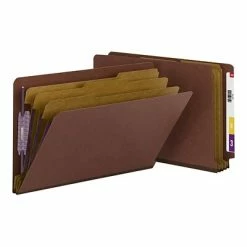 Coupon 🌟 Smead Pressboard End-Tab Classification Folders , 3" Expansion, Legal Size, 3 Dividers, Red, 10/Box (29865) 🔔