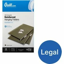 Wholesale 🎉 Quill Brand® Premium Reinforced 100% Recycled Hanging File Folders; 1/5-Cut Tabs, Legal Size, Green, 25/Box (76315P) 🛒