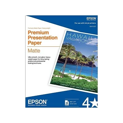 Coupon ✨ Epson® 45-lb. Matte Heavyweight Inkjet Paper Epson Premium Matte Presentation Paper, 8.5" X 11", 50/Box (S041257) 🛒 2 Coupon ✨ Epson® 45-lb. Matte Heavyweight Inkjet Paper Epson Premium Matte Presentation Paper, 8.5" X 11", 50/Box (S041257) 🛒