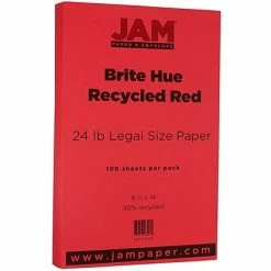Discount ✨ JAM Paper® Smooth Colored Paper, 24 Lbs., 8.5" X 14", Red Recycled, 100 Sheets/Pack (101337) ✔️