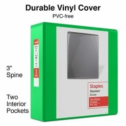 Discount 💯 Staples Staples® Round Ring View Binders Standard 3" 3 Ring View Binder With D-Rings, Green (26354-CC) 💯