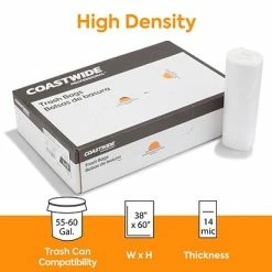 Cheap š Coastwide Professional⢠55-60 Gal. Trash Bags, High Density, 14 Mic., Natural, 25 Bags/Roll, 8 Rolls (CW18201) š