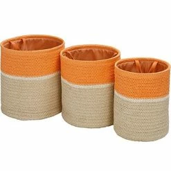 New ❤️ Decorative Baskets, Bowls And Boxes Honey-Can-Do Nesting Baskets With Handles, Orange/White, 3/Set (STO-09611) ✔️