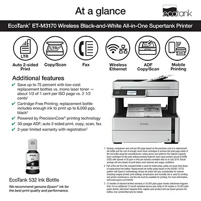Best Pirce ⌛ Printers Epson EcoTank® ET-M3170 Wireless Monochrome All-in-One SuperTank Printer 👍 5 Best Pirce ⌛ Printers Epson EcoTank® ET-M3170 Wireless Monochrome All-in-One SuperTank Printer 👍 - Image 3