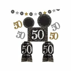 Budget 🤩 Party Decor Amscan Sparkling Celebration 50th 🎂 Birthday Room Decorating Kit, Black/Silver/Gold (241287) ⌛