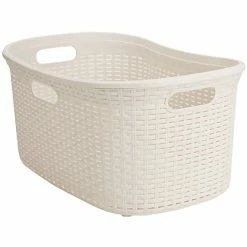 Discount 👏 Laundry Room Essentials Mind Reader Wheeled Plastic Laundry Basket With Handles, Ivory (40LBASK-IVO) ✨