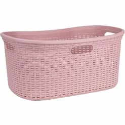 Buy ✨ Laundry Room Essentials Mind Reader Wheeled Plastic Laundry Basket, Pink (40LBASK-PNK) 💯