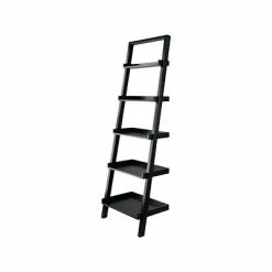 Deals 🛒 Bookcases & Bookshelves Winsome Bellamy 5-Shelf 69"H Leaning Bookcase, Black (29553) 🎁