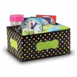 Discount 🛒 Classroom Organizers Teacher Created Resources Chalkboard Brights 11"H X 8"W Non-Woven PVC Bin, Black With Multicolor Dots (TCR20764) 💯