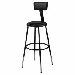 New ✨ National Public Seating Drafting Chairs NPS Adjustable-Height Vinyl Padded Stool With Adjustable Backrest, Black/Black 🧨