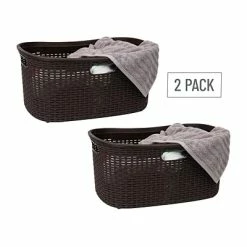 New 💯 Laundry Room Essentials Mind Reader 10.57-Gallon Rolling Laundry Basket With Handles, Plastic, Brown, 2/Set (40LBASK2PK-BRN) 😍 -legal paper Store unnamed file 5963