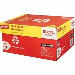 Promo 🧨 Copy & Multipurpose Paper Staples Recycled Copy Paper, 8.5" X 14", 20 Lbs., White, 500 Sheets/Ream, 10 Reams/Carton (112380) 🤩