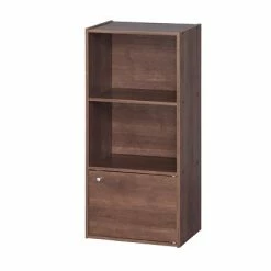 Outlet 🔔 Storage Cubes IRIS® 3-Tier Wood Storage Shelf W/ Door, Brown ✨
