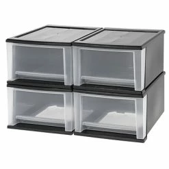 Promo 🤩 Storage Drawers IRIS 17 Qt. Stacking Drawer, Black, 4/PK (129975) 🔥