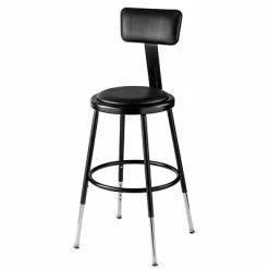 Budget 🔥 National Public Seating Drafting Chairs NPS Adjustable-Height Vinyl Padded Stool With Adjustable Backrest, Black/Black 👍