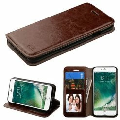 Buy ❤️ EForcity Cell Phone Cases Insten Book-Style Leather Cover Stand With Card Slot & Photo Display For Apple IPhone 7/ 8, Brown ⭐