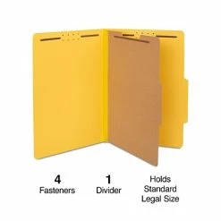 Brand new 😍 Classification Folders Quill Brand® 2/5-Cut Tab Pressboard Classification File Folders, 1-Partition, 4-Fasteners, Legal, Yellow, 15/Box (747038) 😍