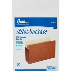 Best Sale ❤️ File Pockets & Jackets Quill Brand® Reinforced File Pocket, 5 1/4" Expansion, Legal Size, Brown, 10/Box (7Q1536) 😀