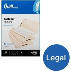 New 🌟 File Folders Quill Brand® Heavy-Duty Reinforced Assorted Tabs 2-Fastener Folders, Legal, Manila, 50/Box (737713) 👏